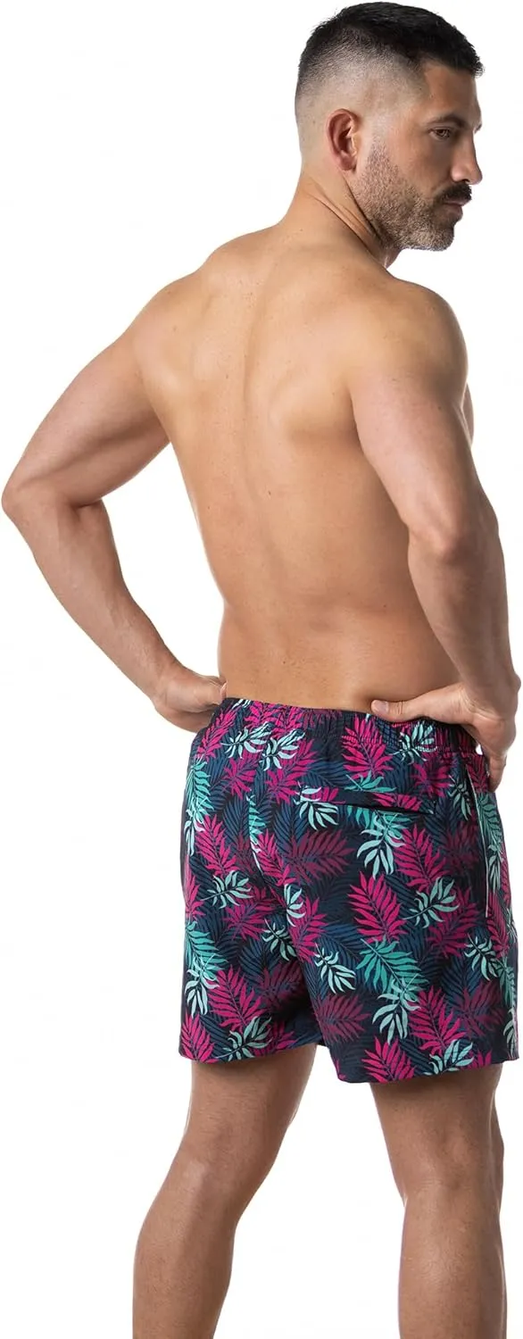 Third Wave Swim Trunks with Compression Liner - Men's Premium 5 Inch Inseam Quick Dry Swim Shorts for Beach and Swimming