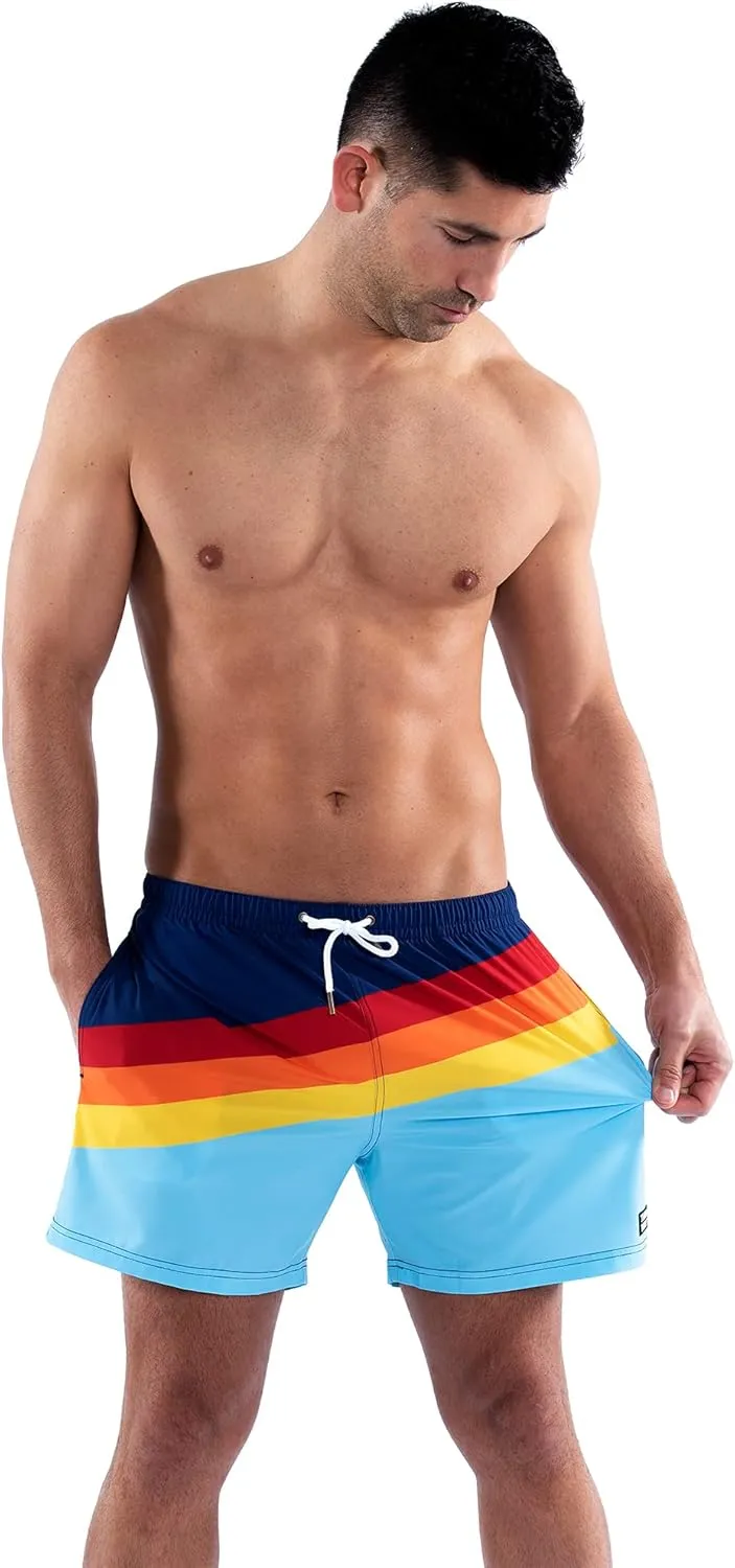 Third Wave Swim Trunks with Compression Liner - Men's Premium 5 Inch Inseam Quick Dry Swim Shorts for Beach and Swimming