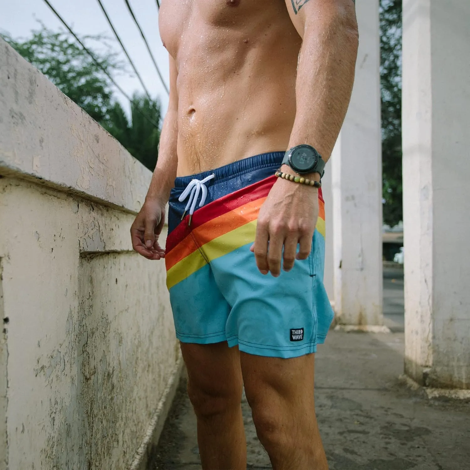 Third Wave Swim Trunks with Compression Liner - Men's Premium 5 Inch Inseam Quick Dry Swim Shorts for Beach and Swimming