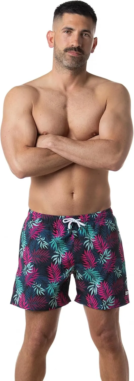 Third Wave Swim Trunks with Compression Liner - Men's Premium 5 Inch Inseam Quick Dry Swim Shorts for Beach and Swimming