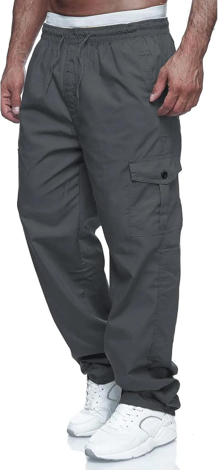 THWEI Mens Cargo Pants Casual Drawstring Athletic Jogger Sports Outdoor Trousers