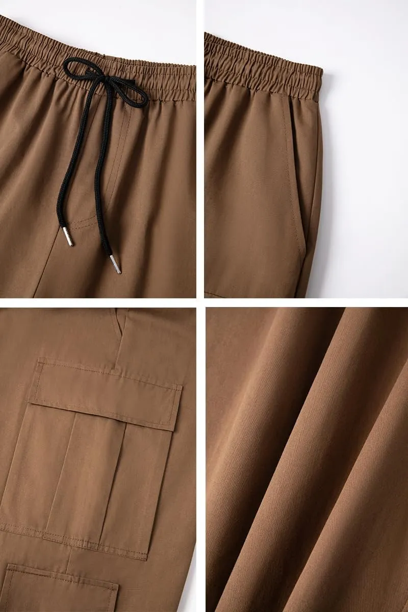 THWEI Mens Cargo Pants Drawstring Elastic Waist Casual Baggy Pant Streetwear Multi Pockets