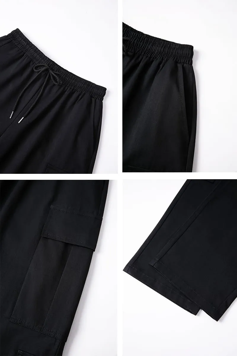 THWEI Mens Cargo Pants Drawstring Elastic Waist Casual Baggy Pant Streetwear Multi Pockets