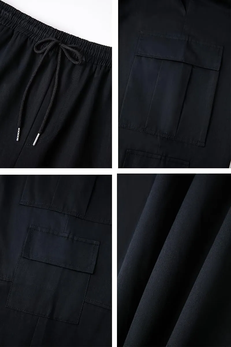 THWEI Mens Cargo Pants Drawstring Elastic Waist Casual Baggy Pant Streetwear Multi Pockets