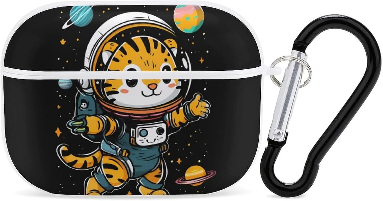 Tiger Astronaut Planet Funny Hard Case Compatible with Airpods Pro Earbuds Headset Cover Protective Storage Bag for Men Women