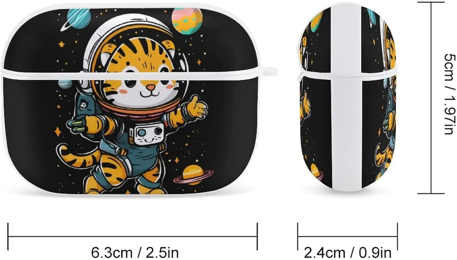 Tiger Astronaut Planet Funny Hard Case Compatible with Airpods Pro Earbuds Headset Cover Protective Storage Bag for Men Women
