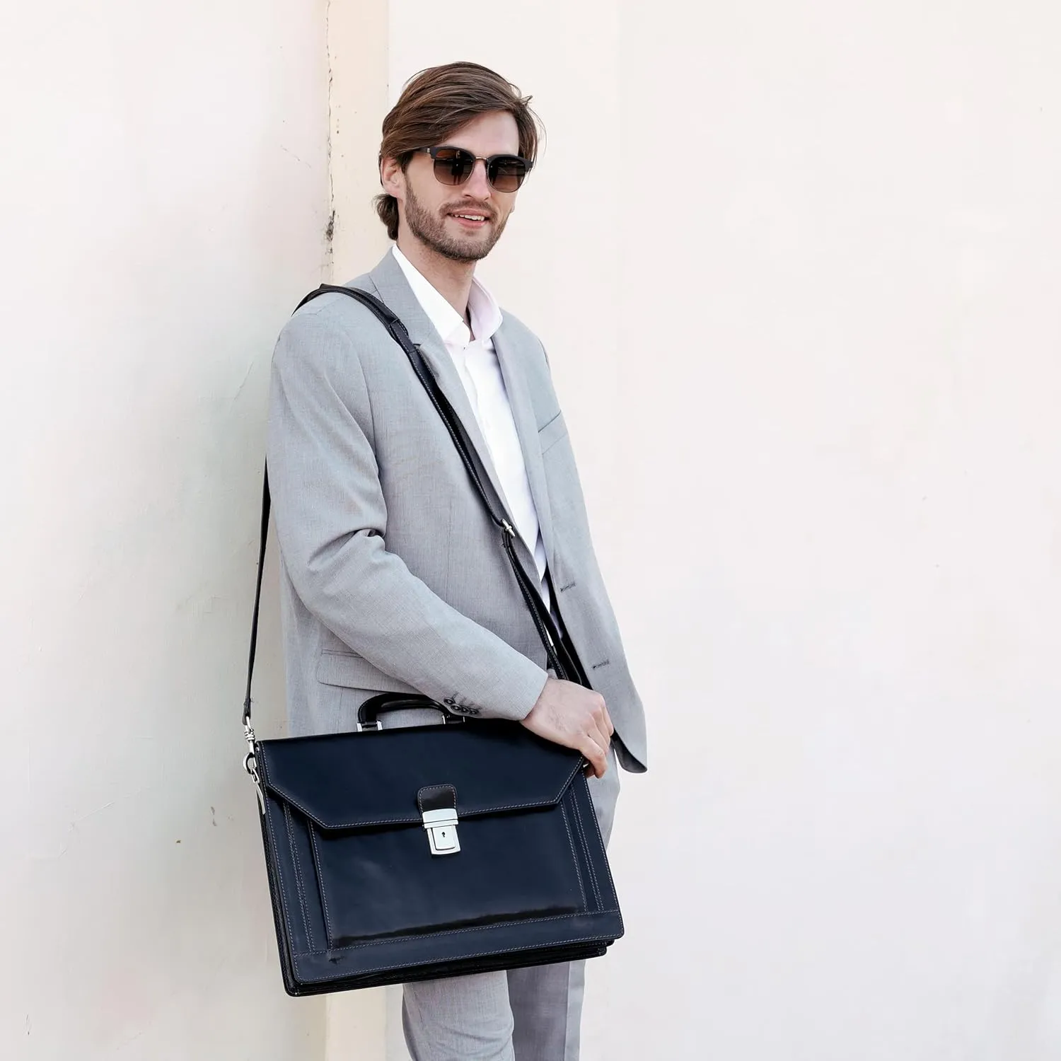 Time Resistance Leather Briefcase - Italian Handmade Laptop Bag - Work Bag for Men and Women - Attache - Computer Bag