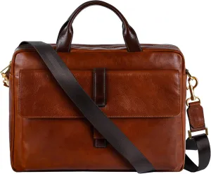 Time Resistance Leather Briefcase - Italian Handmade Leather Laptop Bag - Handbag for Men and Women