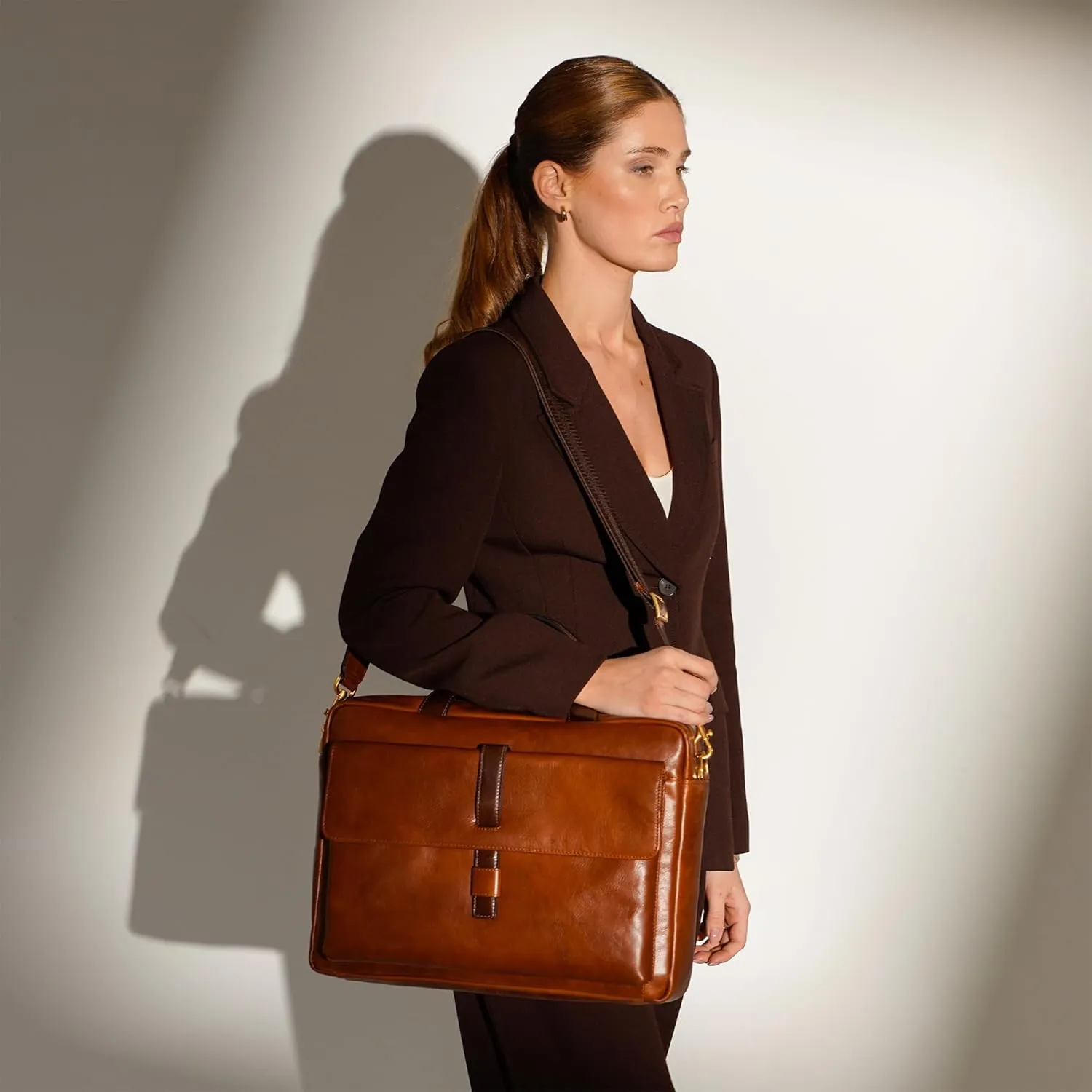 Time Resistance Leather Briefcase - Italian Handmade Leather Laptop Bag - Handbag for Men and Women