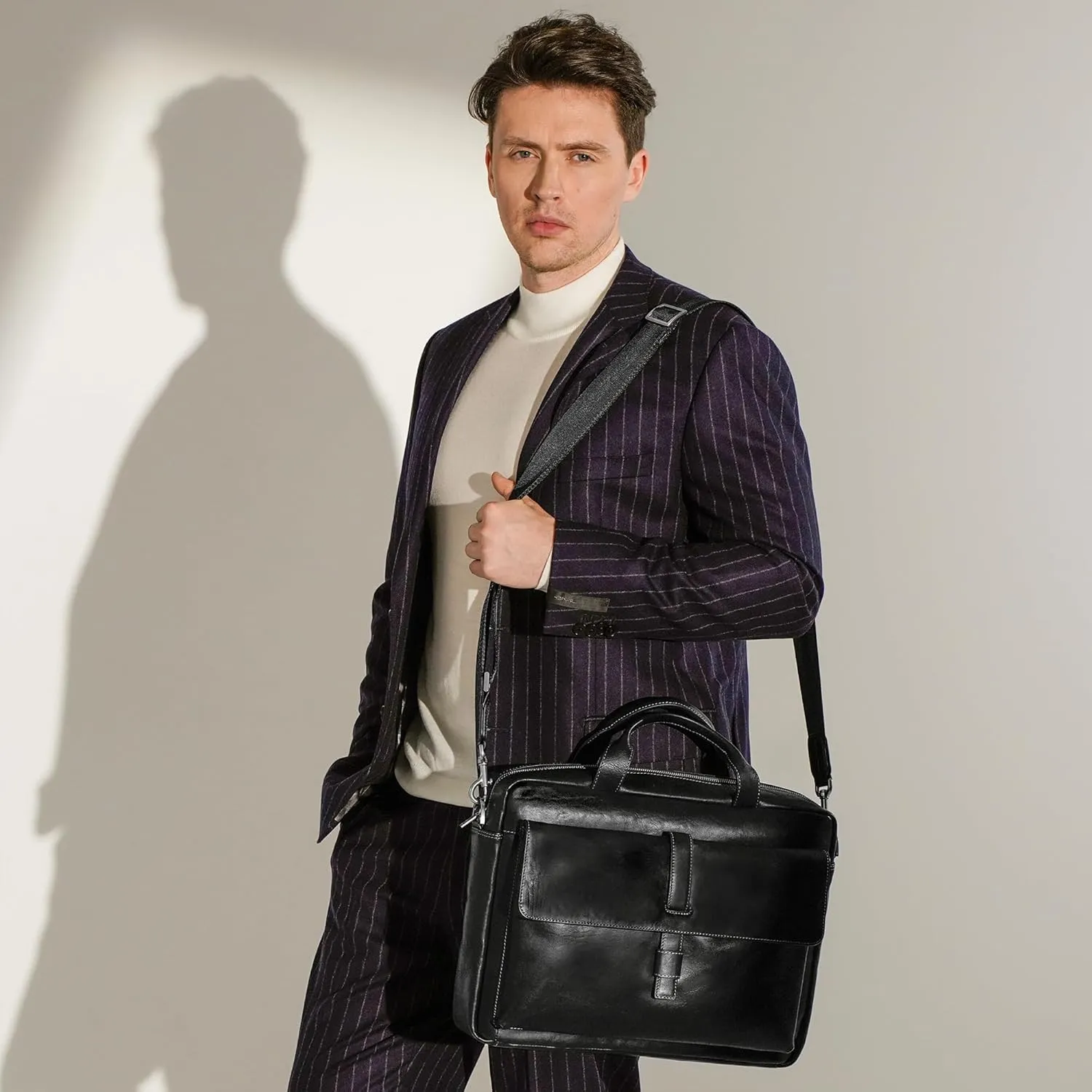 Time Resistance Leather Briefcase - Italian Handmade Leather Laptop Bag - Handbag for Men and Women