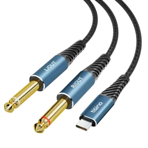 Tisino USB C to 1/4 inch Audio Cable, USB Type C to Dual TS Mono Cable, USB C to AUX Audio Cable for Smartphone, Tablet, Laptop Link to Amplifier, Mixing Console Mixer, Speaker - 10FT