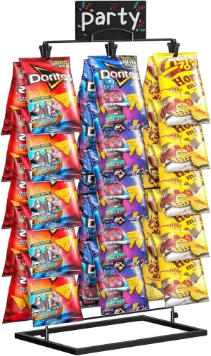 TJ.MOREE Chip Rack Display Stand, Chip Bag Holder for Party Display 3-Row 48 Clips Countertop Snack Hanger, Snack Retail Display Rack