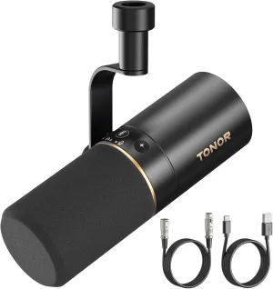 TONOR Dynamic Microphone, XLR/USB Microphone for Podcast, Recording, Streaming, Gaming, XLR Cardioid Studio Mic with Quick Mute, 3.5mm Headphone Jack, Volume Control, TD510