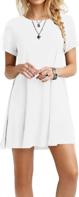 TOPONSKY Women's Casual Plain Simple Loose Flowy Short-Sleeve T-Shirt Dress