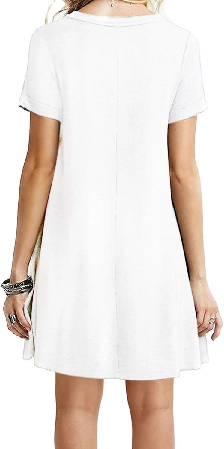 TOPONSKY Women's Casual Plain Simple Loose Flowy Short-Sleeve T-Shirt Dress