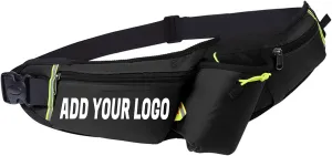 TOPTIE Custom Printed Black Waist Bags with Water Bottle Holder, Unisex Fanny Pack for Running, Climbing, Travel (Add Your Logo)