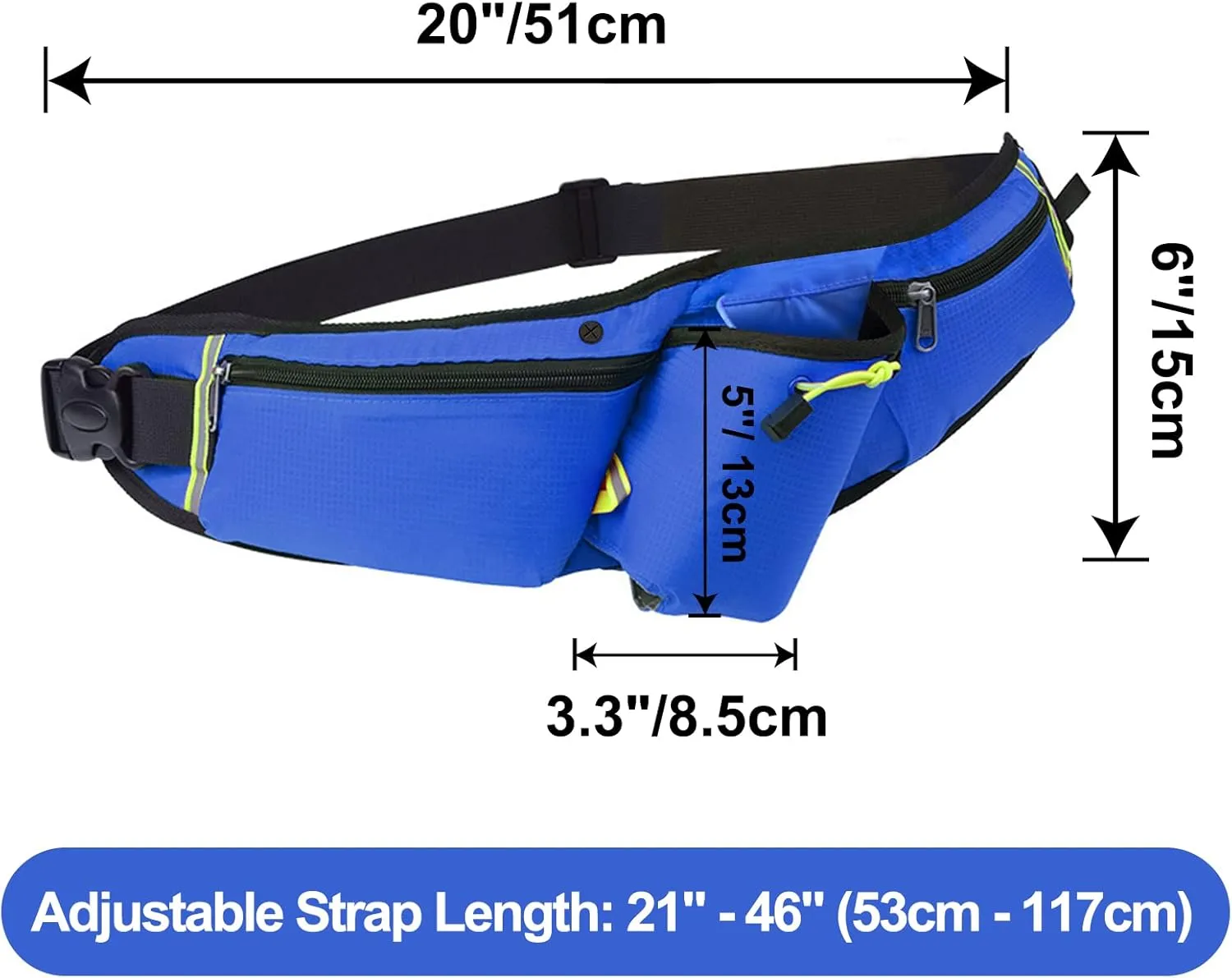 TOPTIE Custom Printed Black Waist Bags with Water Bottle Holder, Unisex Fanny Pack for Running, Climbing, Travel (Add Your Logo)