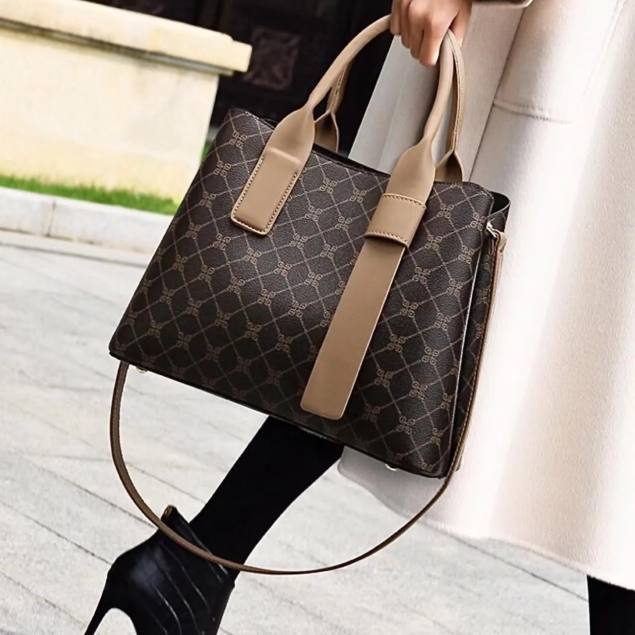 Tote Bag for Women Large Handbag Vegan Leather Shoulder Bag with Zipper Pockets Strap School Office Travel Essentials