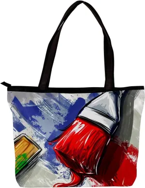 Tote Bags, Large Tote Bag, Tote Bag with Zipper, Coconut Tree Flower Dinosaur Cartoon, Womens Tote Bag