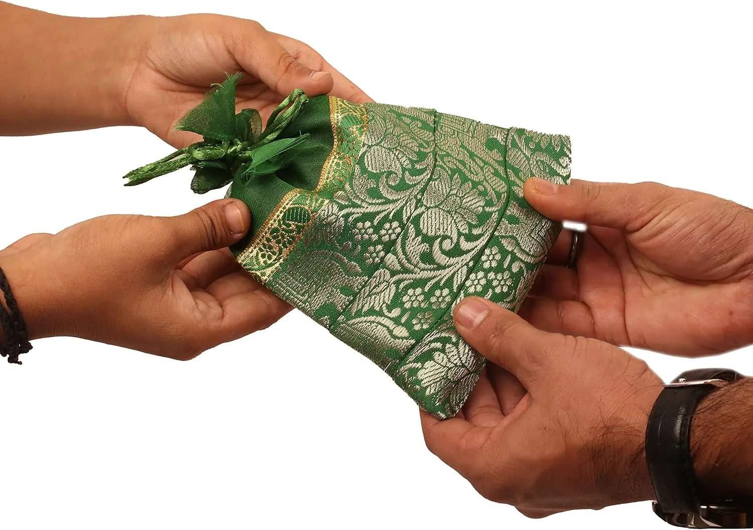 Touchstone Drawstring Bags Traditional Indian Handcrafted in Elephant Pattern Brocade fabric. Perfect for Gifts Jewelry Weddings Sweet Distribution Set of 6 Vibrant Multicolor Pouches Purses Potl