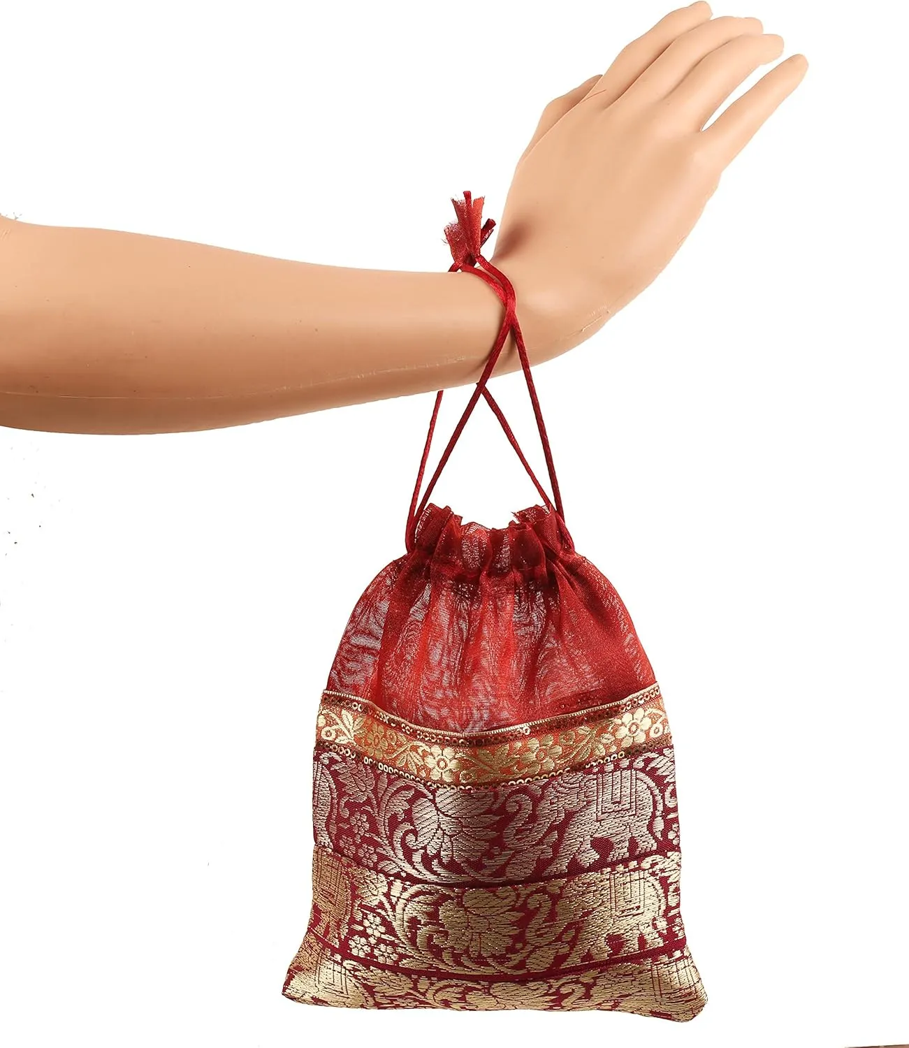 Touchstone Drawstring Bags Traditional Indian Handcrafted in Elephant Pattern Brocade fabric. Perfect for Gifts Jewelry Weddings Sweet Distribution Set of 6 Vibrant Multicolor Pouches Purses Potl