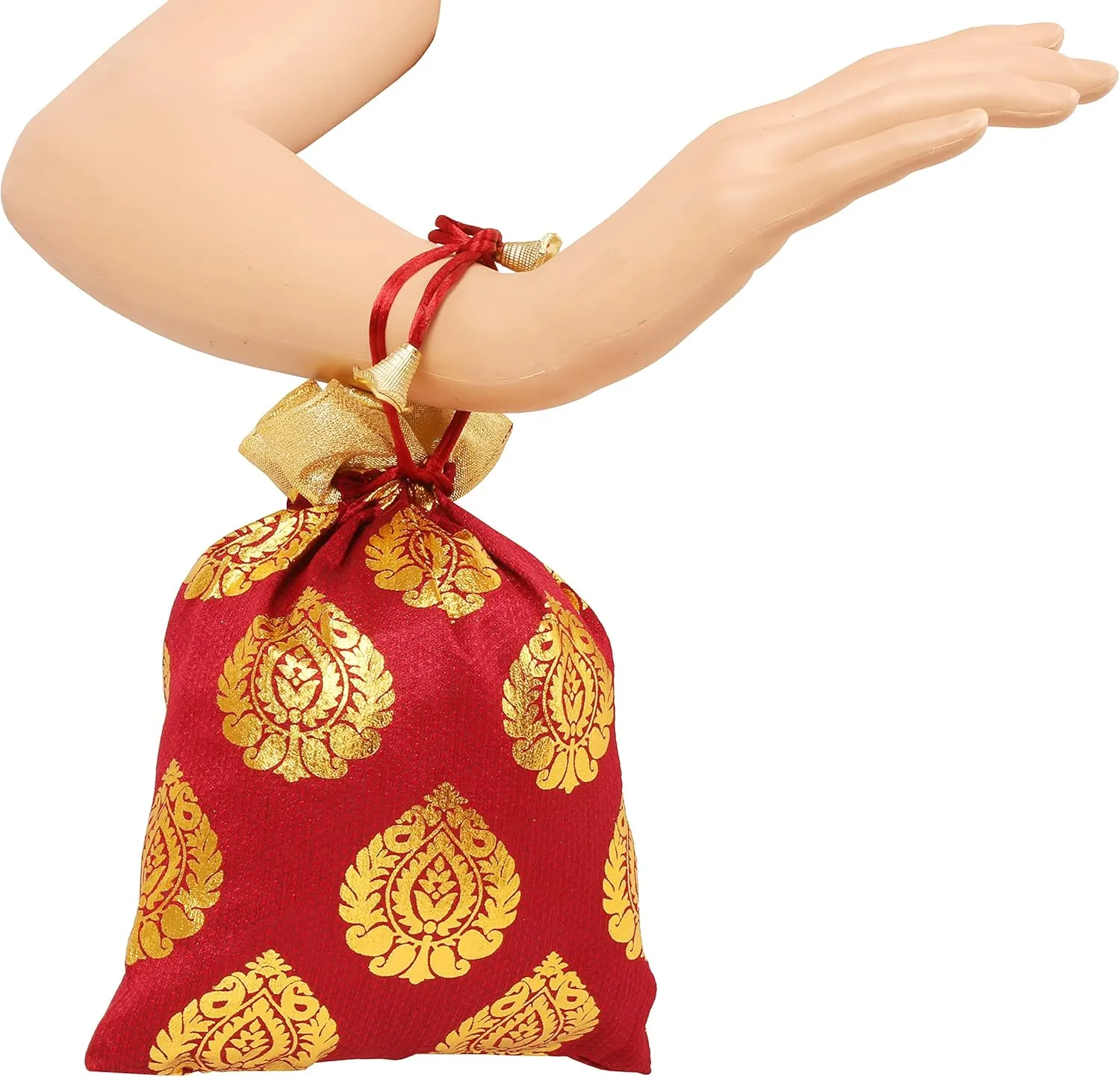Touchstone Drawstring Bags Traditional Indian Handcrafted in Ficus Leaf Pattern Brocade fabric. Perfect for Gifts Jewelry Weddings Sweet Distribution Set of 9 Vibrant Multicolor Pouches Purses Potli