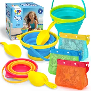 TOY Life Collapsible Beach Toys for Kids Ages 8-12 with 3 Seashell Bags, Sand Toys for Kids Ages 4-8, Toddler Beach Toys, Collapsible Sand Bucket and Shovels,