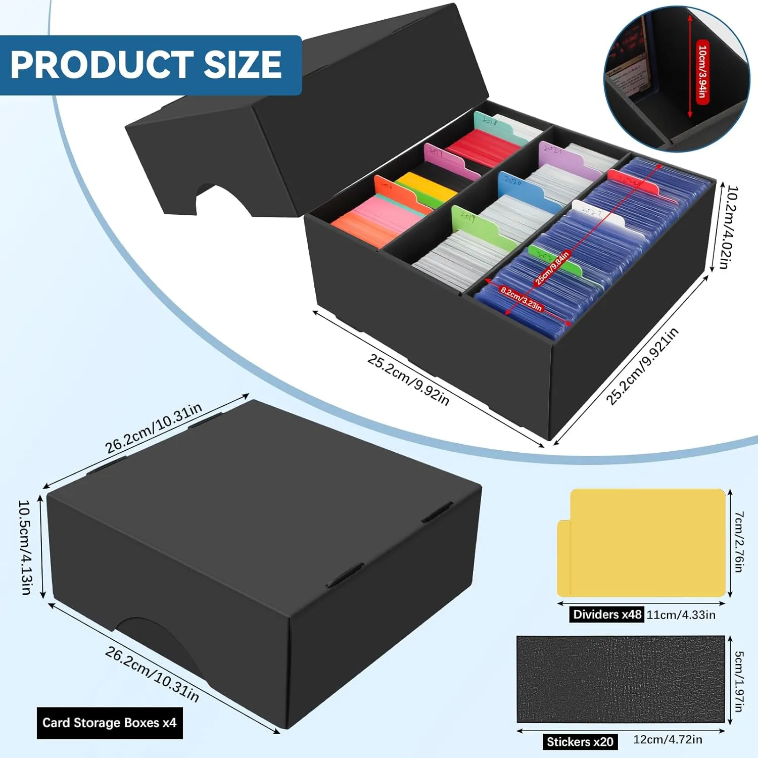 Trading Card Storage Box, 4 Pack 2340 Count Cards Storage Box with 48 Card Dividers, Bulk Cardboard Storage Boxes Sports Storage Cases Trading Cards Box for Basketball Sports Collector