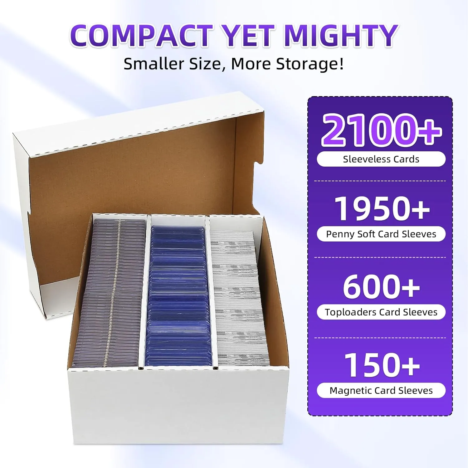 Trading Card Storage Box 4200-Count-3 Row Design/16 Dividers&6 Supporters&100 Soft Sleeves-Fits MTG, TCG, Sports Cards(Sleeved/Unsleeved)-Magnetic&Toploader Compatible(2 Pack)