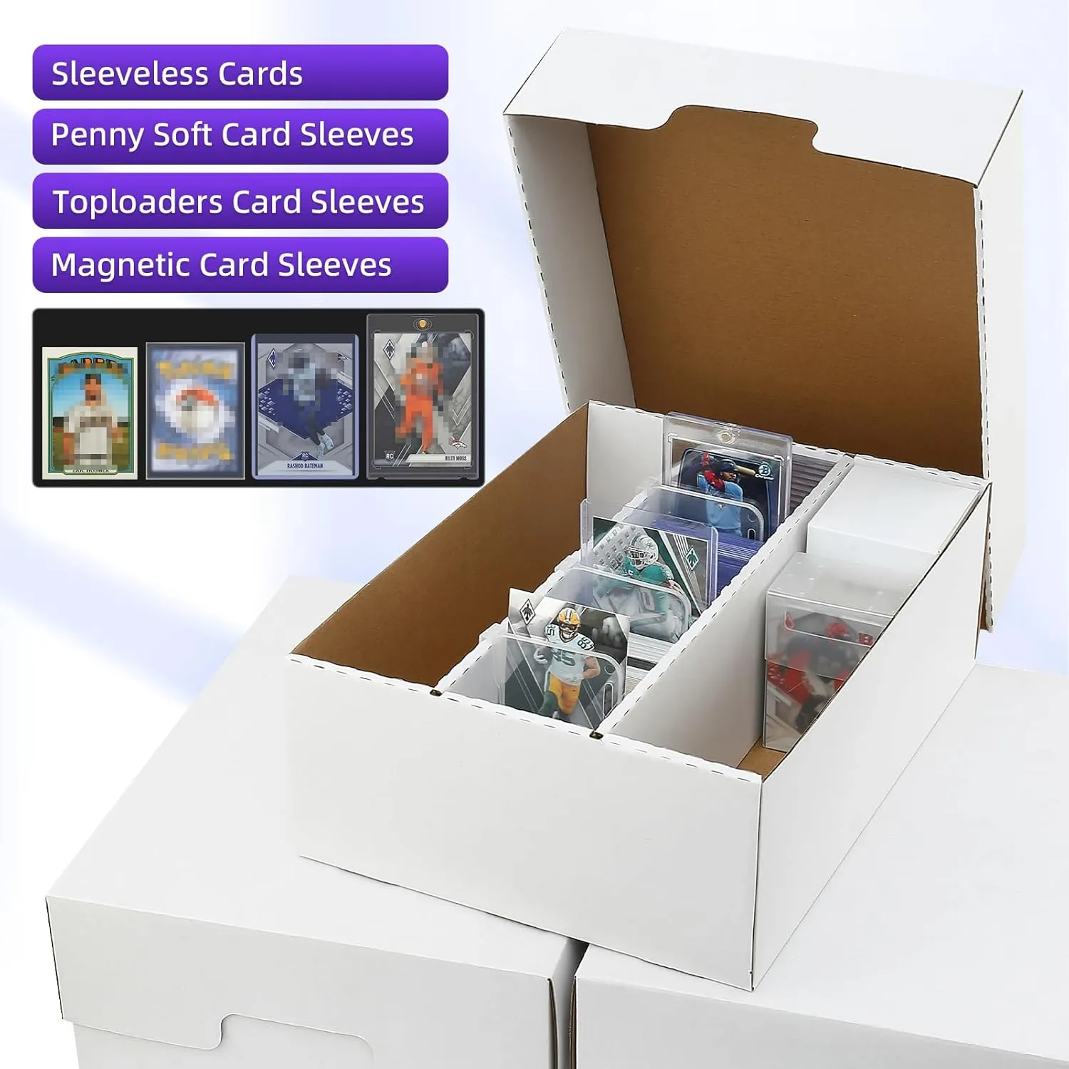 Trading Card Storage Box 4200-Count-3 Row Design/16 Dividers&6 Supporters&100 Soft Sleeves-Fits MTG, TCG, Sports Cards(Sleeved/Unsleeved)-Magnetic&Toploader Compatible(2 Pack)