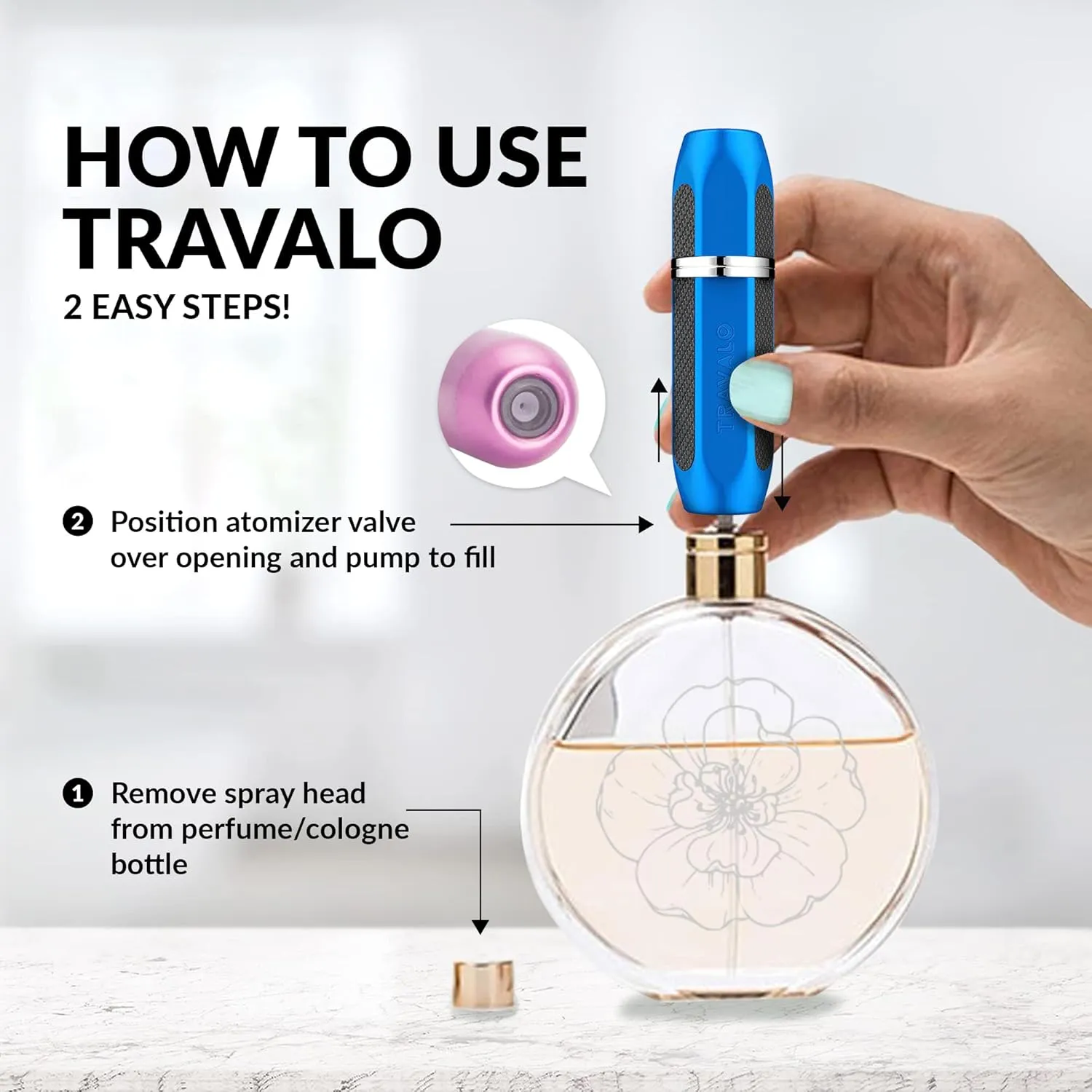 Travalo Vector Travel Perfume Atomizer with U-Change System - Leak-Proof and TSA Approved for Air Travel - Stylish Mini Perfume Refillable Bottle with Case - Blue 0.17oz