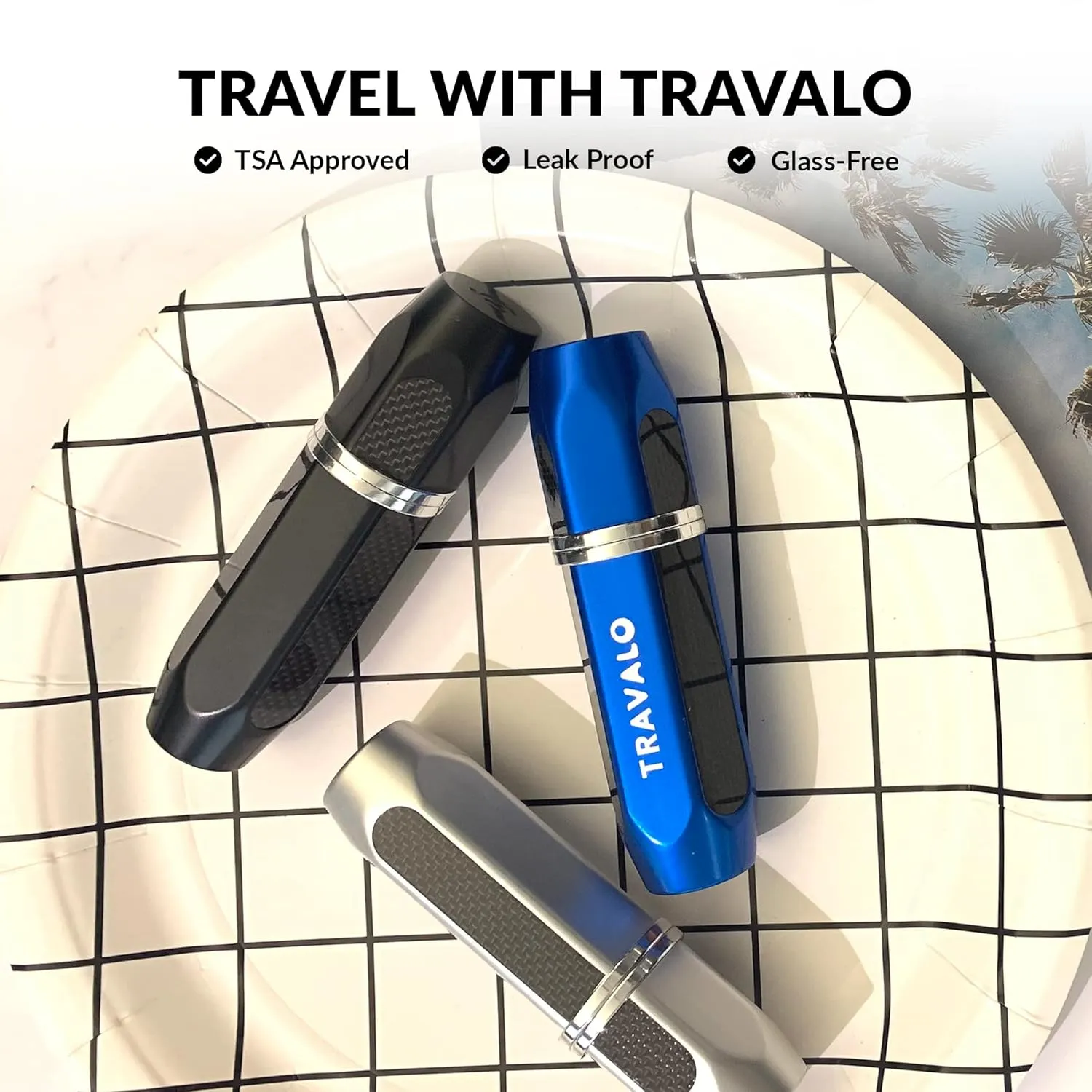 Travalo Vector Travel Perfume Atomizer with U-Change System - Leak-Proof and TSA Approved for Air Travel - Stylish Mini Perfume Refillable Bottle with Case - Blue 0.17oz