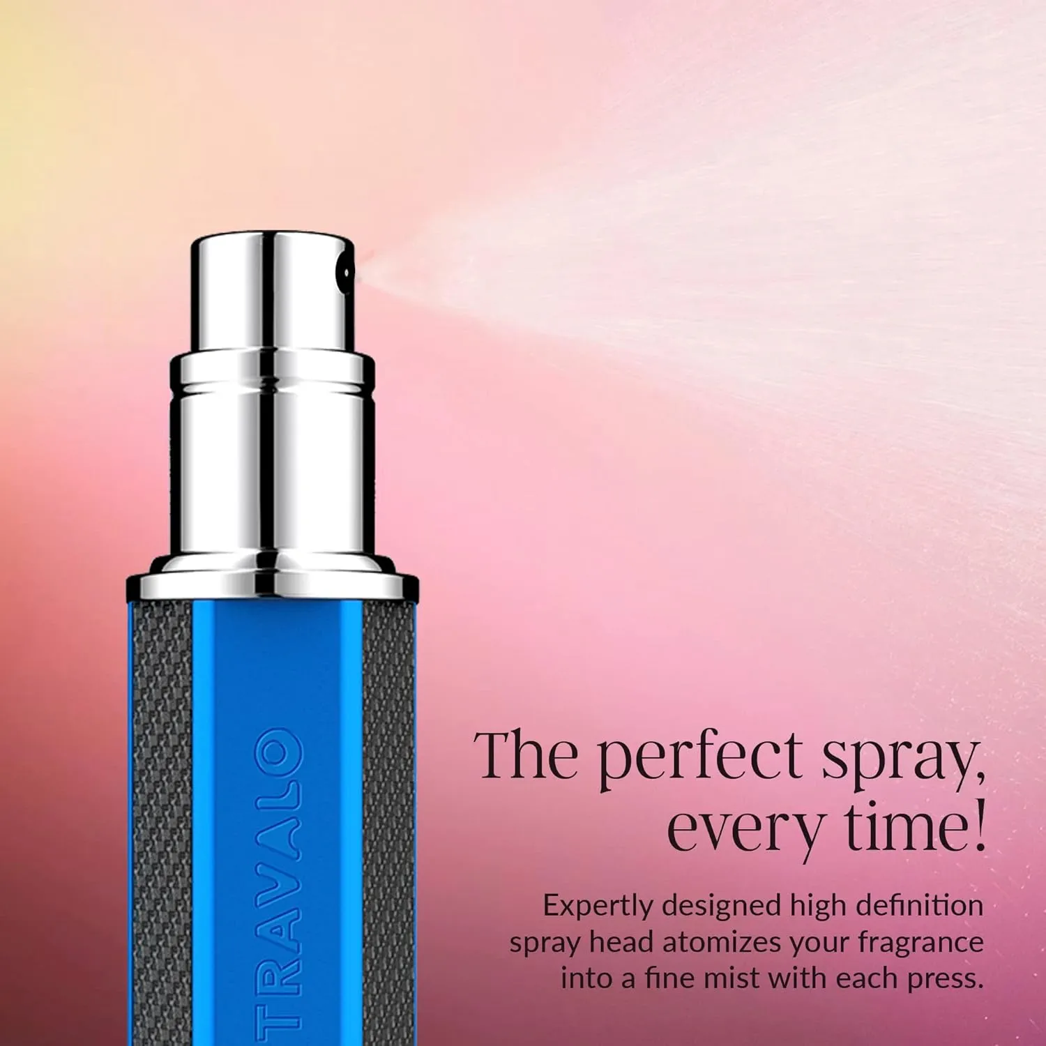 Travalo Vector Travel Perfume Atomizer with U-Change System - Leak-Proof and TSA Approved for Air Travel - Stylish Mini Perfume Refillable Bottle with Case - Blue 0.17oz