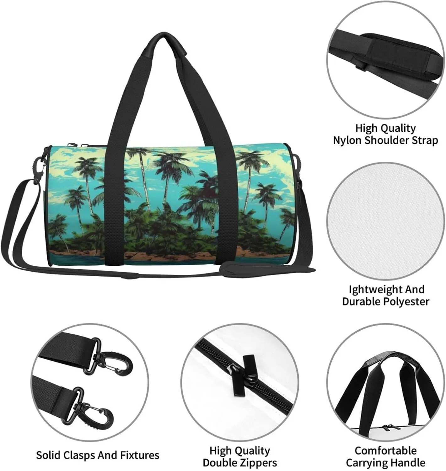 Travel Duffel Bag Island And Coconut Trees Weekender Overnight Bag For Men Women Large Capacity Sports Gym Bag Canvas Carry On Tote Bags For Travel Yoga