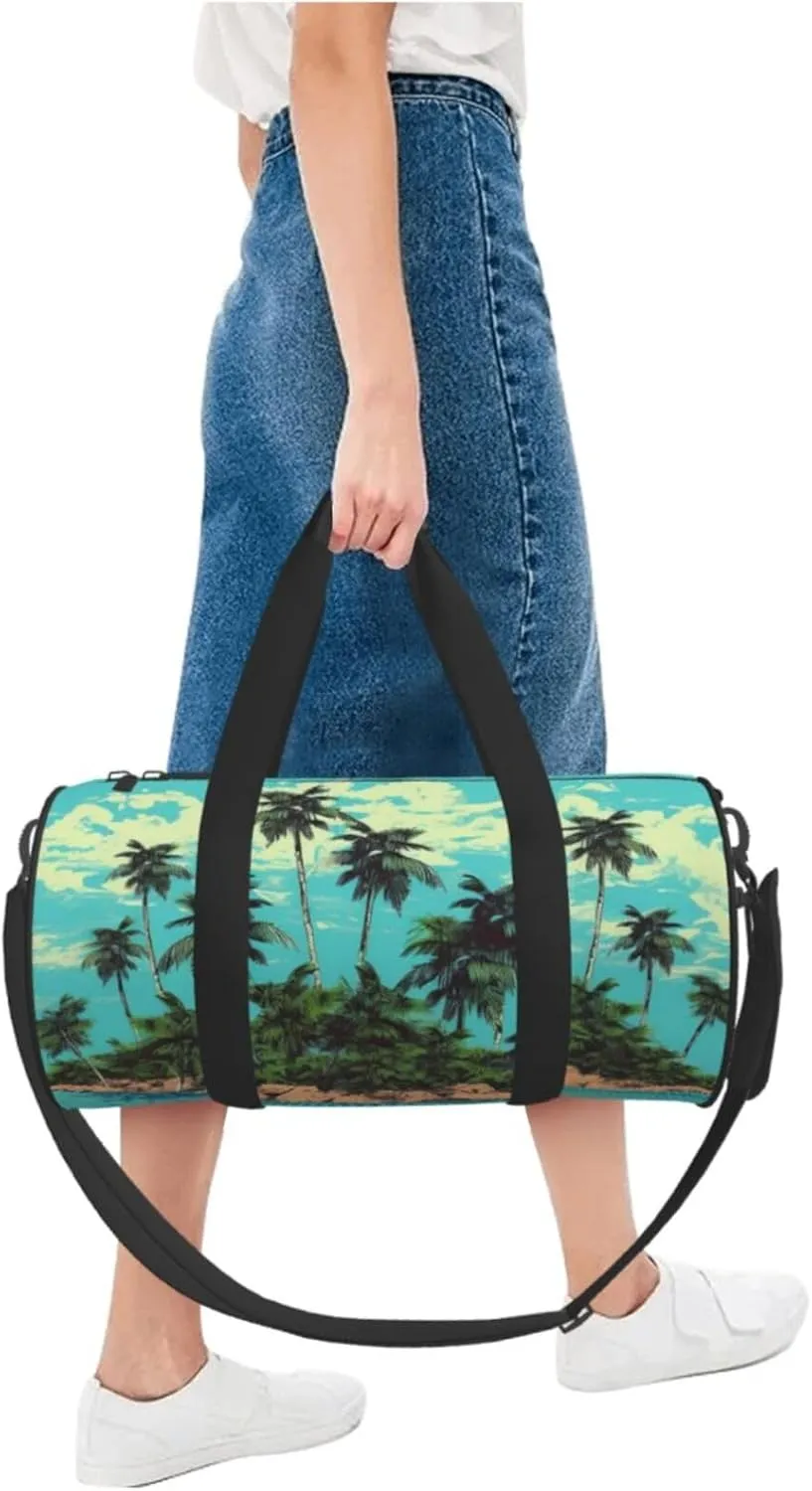 Travel Duffel Bag Island And Coconut Trees Weekender Overnight Bag For Men Women Large Capacity Sports Gym Bag Canvas Carry On Tote Bags For Travel Yoga