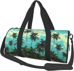 Travel Duffel Bag Island And Coconut Trees Weekender Overnight Bag For Men Women Large Capacity Sports Gym Bag Canvas Carry On Tote Bags For Travel Yoga