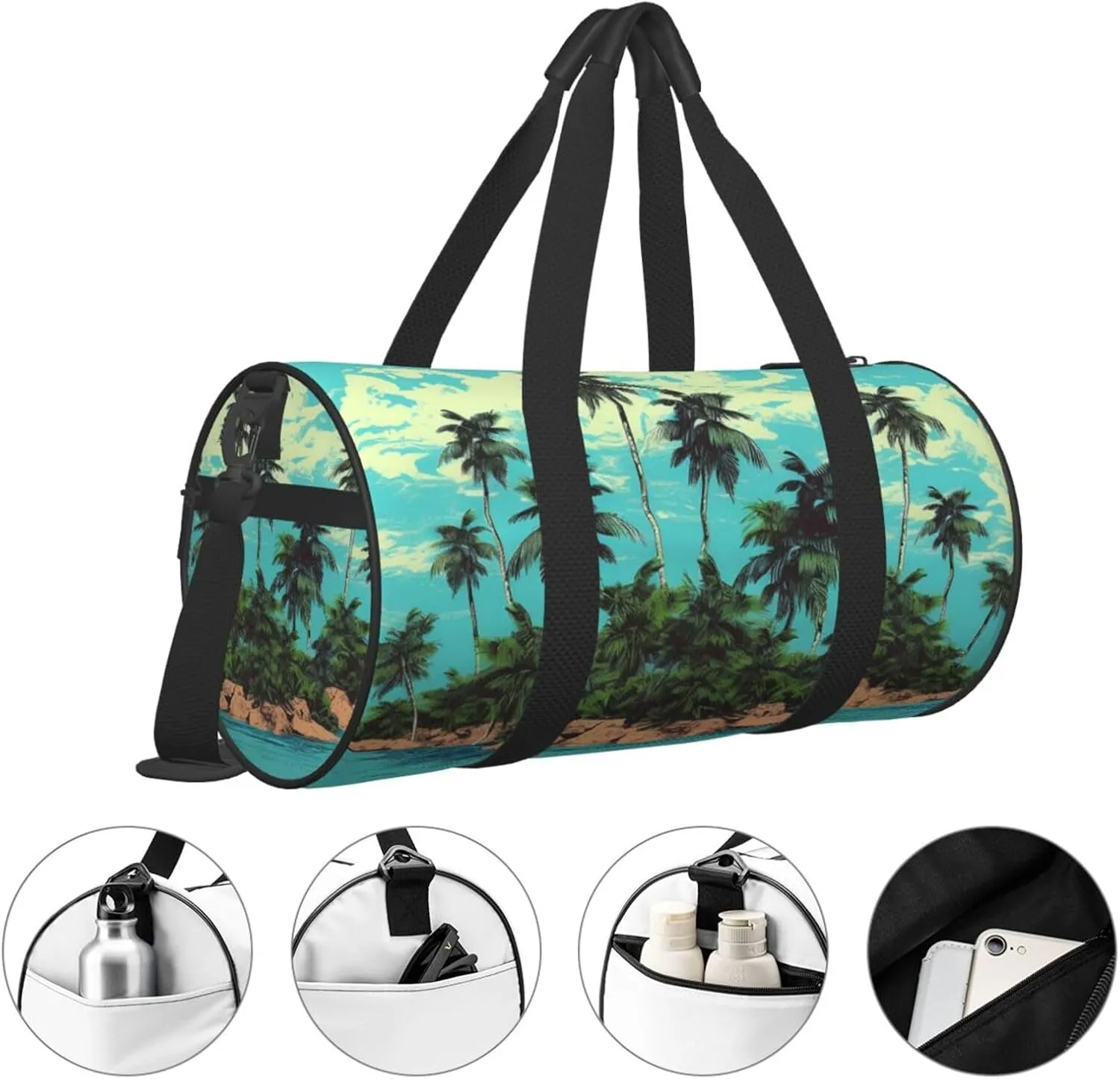 Travel Duffel Bag Island And Coconut Trees Weekender Overnight Bag For Men Women Large Capacity Sports Gym Bag Canvas Carry On Tote Bags For Travel Yoga