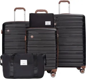 Travelhouse Luggage Sets 5 Piece Suitcases with Wheels ABS Hardshell Suitcase Set Spinner Wheels Carry on Suitcase with TSA Lock Durable Waterproof Travel Luggage (BLACK)
