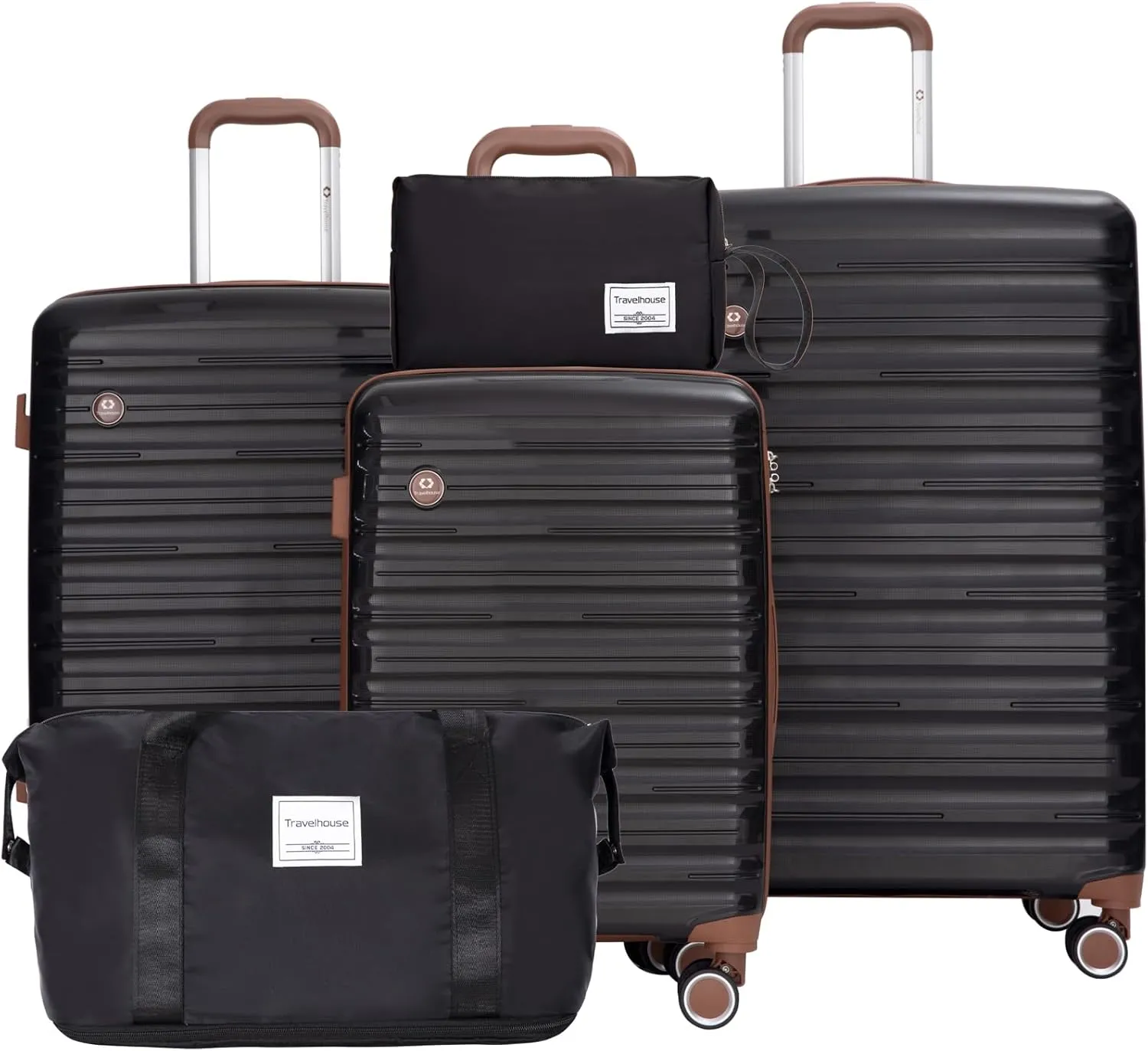 Travelhouse Luggage Sets 5 Piece Suitcases with Wheels ABS Hardshell Suitcase Set Spinner Wheels Carry on Suitcase with TSA Lock Durable Waterproof Travel Luggage (BLACK)