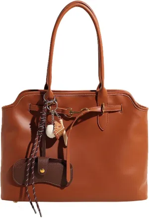 Trendy Tote Bag for Women PU Leather Vintage Work Tote Top Handle Travel Handbag