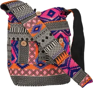 Tribe Azure Fair Trade Crossbody Handwoven Thick Cotton Shoulder Bag Shopping Market Purse Pink Casual Boho Roomy Spacious