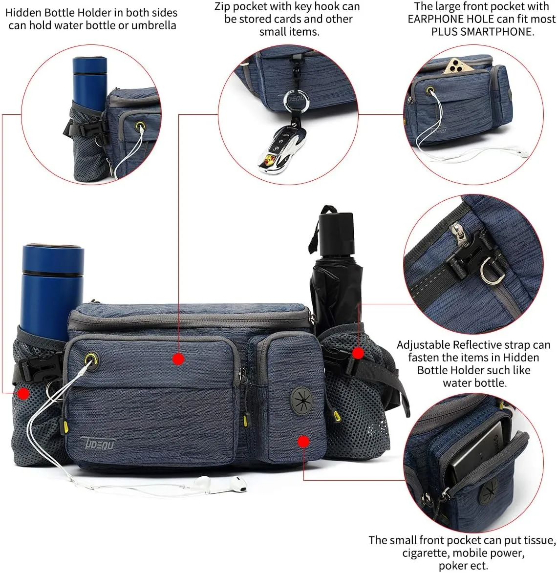 TUDEQU Waist Bag for Men, Mens Fanny Pack Crossbody, Large Fanny Pack for Men with Water Bottle Holders, Hiking Waist Pack
