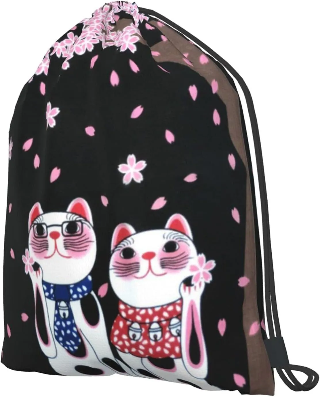 TumzfhQ Drawstring Backpack String Bag Sports Sackpack Gym Cinch Beach Travel Sack for Men Women Children Cat under the cherry blossom tree
