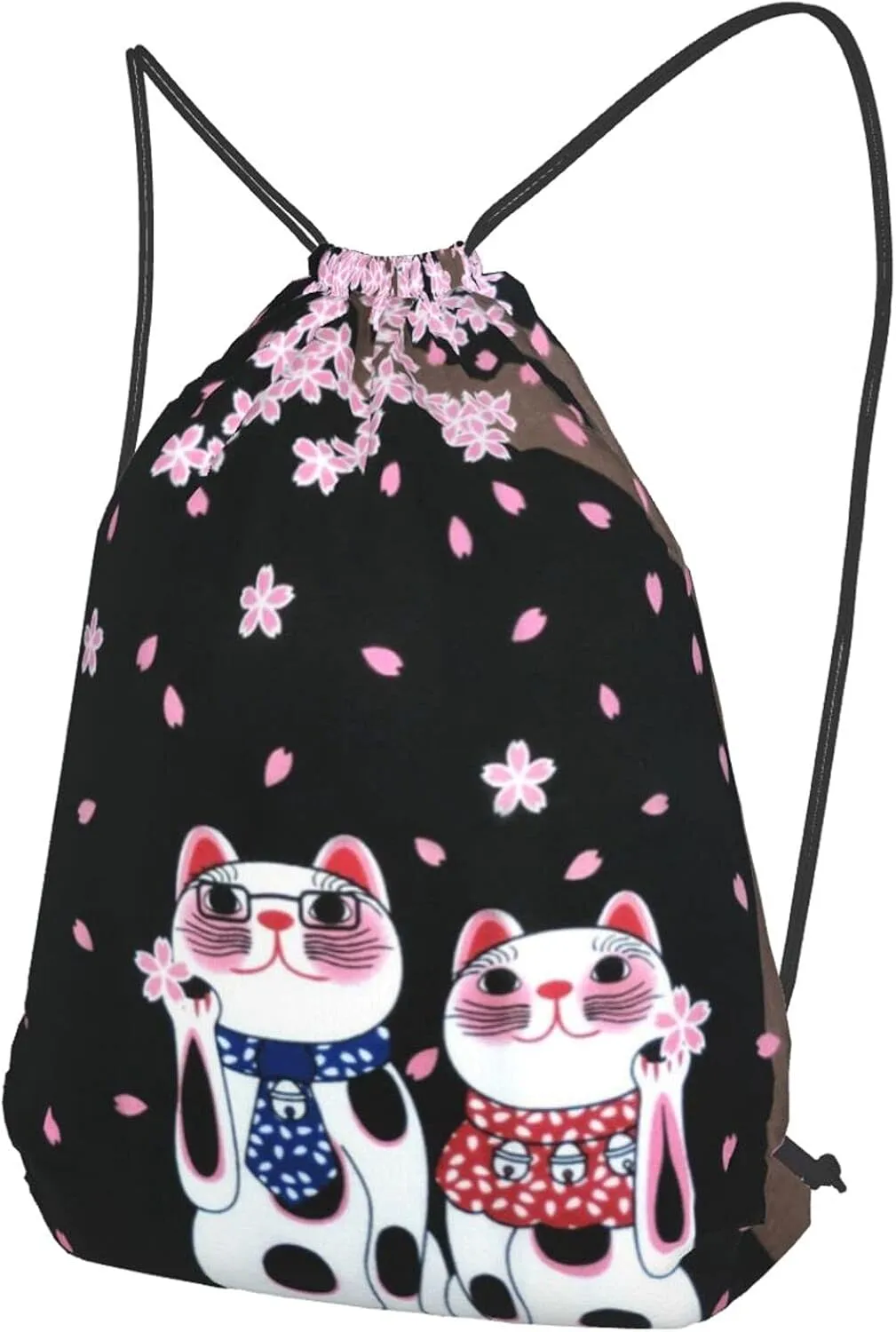 TumzfhQ Drawstring Backpack String Bag Sports Sackpack Gym Cinch Beach Travel Sack for Men Women Children Cat under the cherry blossom tree