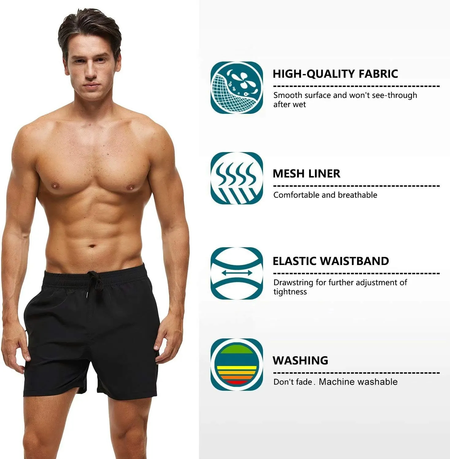 Tyhengta Men's Swim Trunks Quick Dry Beach Shorts with Zipper Pockets and Mesh Lining