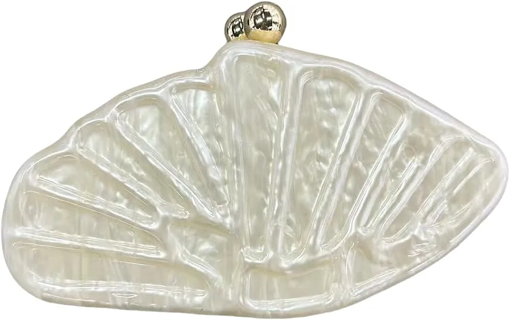 UMREN Lovely Acrylic Shell Shaped Clutch for Women Acrylic Evening Clutch Purse Marble Handbag for Wedding Cocktail Party