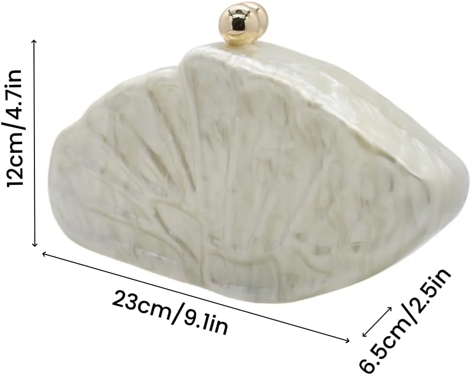 UMREN Lovely Acrylic Shell Shaped Clutch for Women Acrylic Evening Clutch Purse Marble Handbag for Wedding Cocktail Party