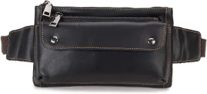 Unisex Brown Genuine Leather Waist Bag Messenger Fanny Pack Bum Bag For Men Women Travel Sports Running Hiking