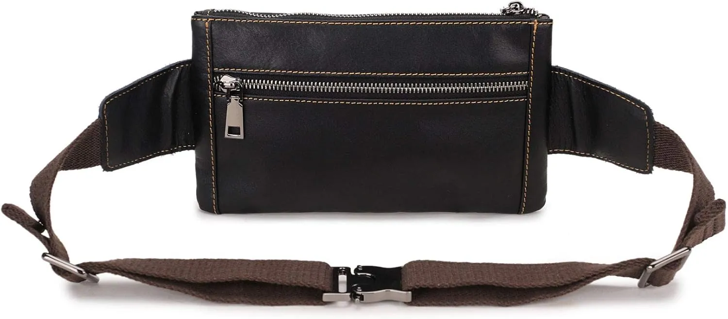 Unisex Brown Genuine Leather Waist Bag Messenger Fanny Pack Bum Bag For Men Women Travel Sports Running Hiking