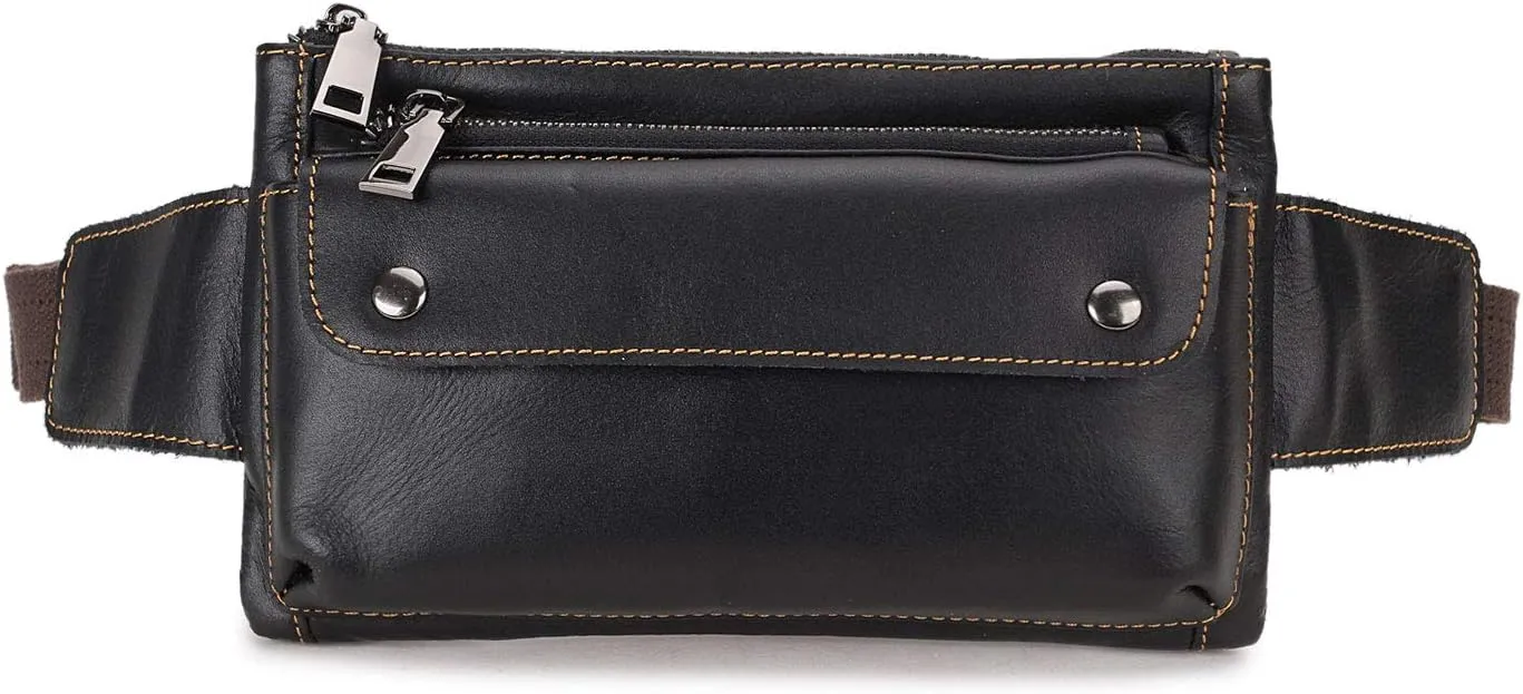 Unisex Brown Genuine Leather Waist Bag Messenger Fanny Pack Bum Bag For Men Women Travel Sports Running Hiking